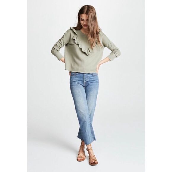 Free People Ooh La Ruffle Sweatshirt long sleeve pullover top green size XS - Picture 13 of 13